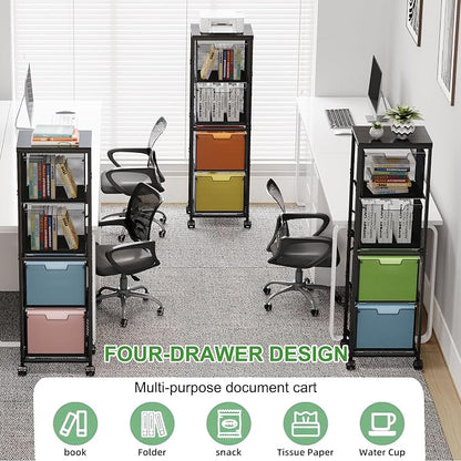 Sbanmao 4 Drawers File Cabinet, Vertical Filing Cabinets, Rolling File Cart, Hanging File Folder Organizer with Wheels, Mobile Printer Stand Utility Craft Cart for Home Office,Black