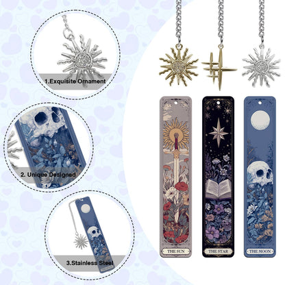 Shejdgart Gothic Tarot Bookmarks Gifts - 3PCS Funny Bookmarks for Women, Tarot Reading Accessories for Book Lovers, Horror Sun Moon Star Halloween Christmas Birthday Gifts for Friends Bookish