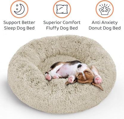 Donut Dog Bed - Premium Comfort for Anxiety Relief - Fluffy & Calming Design with Ultra-Plush Support | Cozy Round Dog Bed with Super Soft Circle Style (Cream, Large)