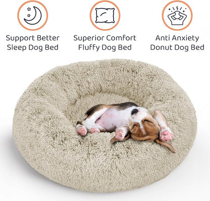 Donut Dog Bed - Premium Comfort for Anxiety Relief - Fluffy & Calming Design with Ultra-Plush Support | Cozy Round Dog Bed with Super Soft Circle Style (Cream, Medium)