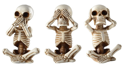 JORAE Skeletons Statue Hear See Speak No Evil Baby Halloween Figurines Home Decorative, Set of Three, 4.8 in, Oyster White Polyresin