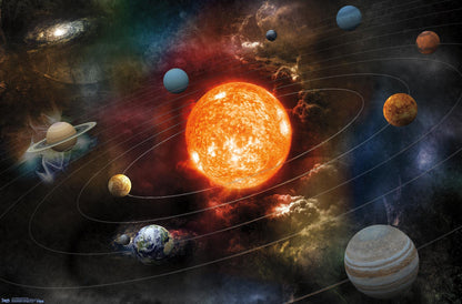 Orbiting Solar System Wall Poster, 34L" x 22.4W", Premium Unframed Version