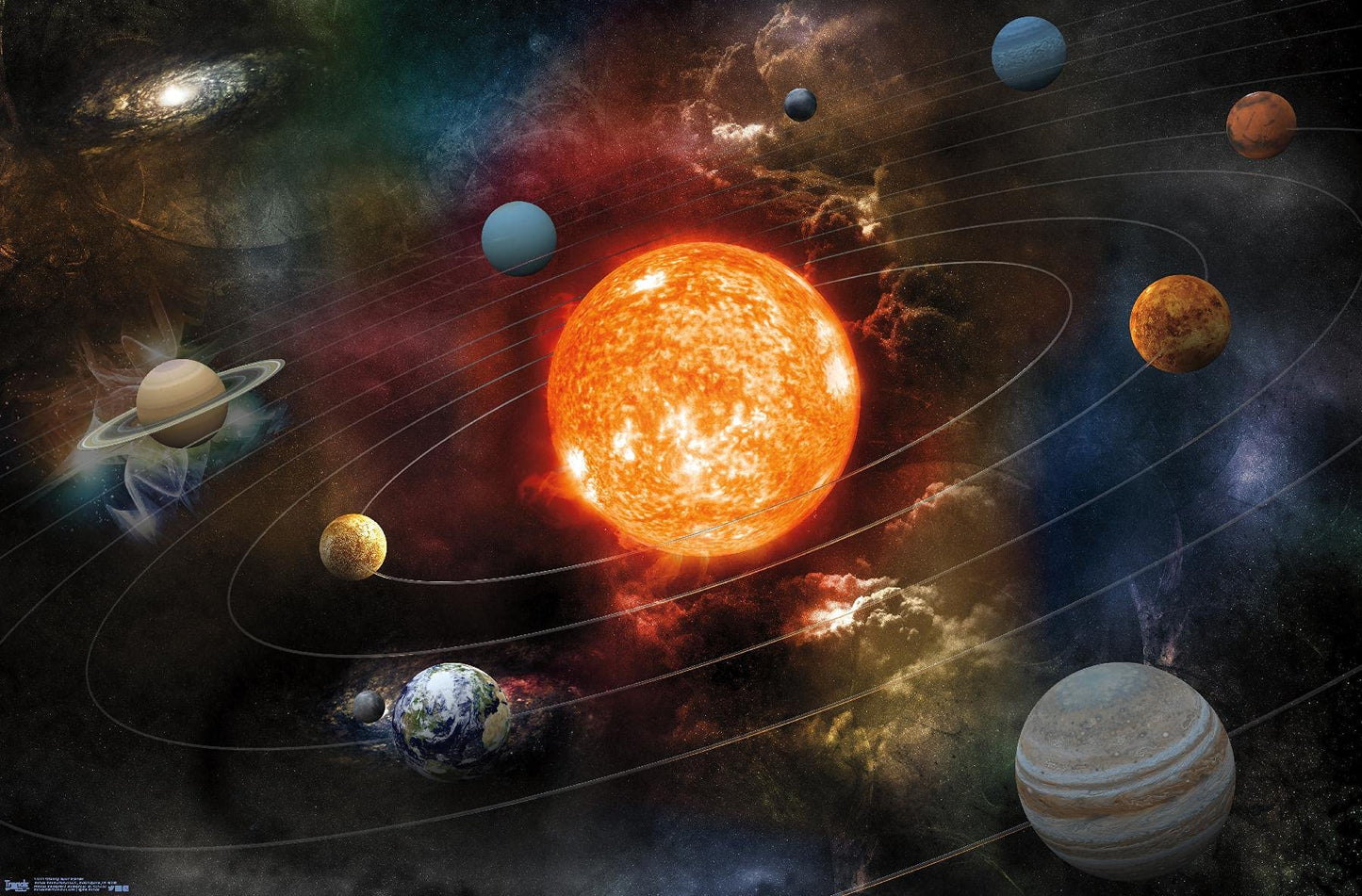 Orbiting Solar System Wall Poster, 34L" x 22.4W", Unframed Version