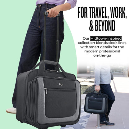 Solo New York Rolling Case with Wheels - Roller Laptop Bag, Wheeled Briefcase for Women & Men, Carry On Size for Travel, Fits 17.3" Computer - Bryant, Black & Grey