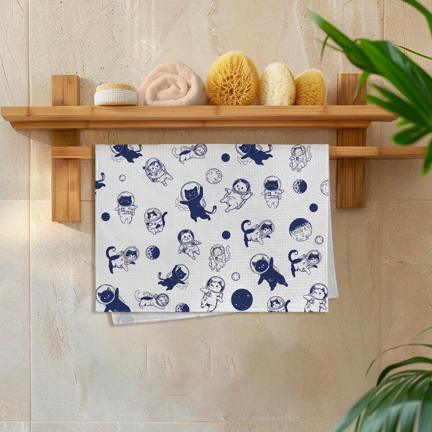 GWFSJYU Space Cat Kitchen Towels Set of 2, Funny Cats Dish Tea Towels for Kitchen, Cute Kitty Decorative Hand Towel for Bathroom, Cat Lovers Gifts, 16x24 Inch