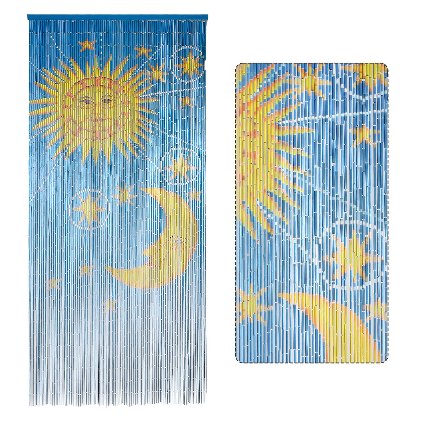 Moon & Sun Beaded Wooden Curtain - Durable Natural Wood Beads for Doorways & Home Decor, Handcrafted, Ideal for Boho-Style Interiors (79'' L x 36'' W)