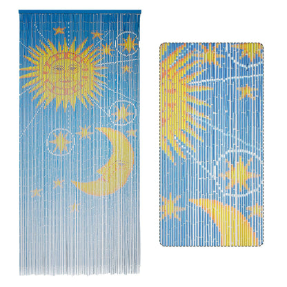 Moon & Sun Beaded Wooden Curtain - Durable Natural Wood Beads for Doorways & Home Decor, Handcrafted, Ideal for Boho-Style Interiors (79'' L x 36'' W)