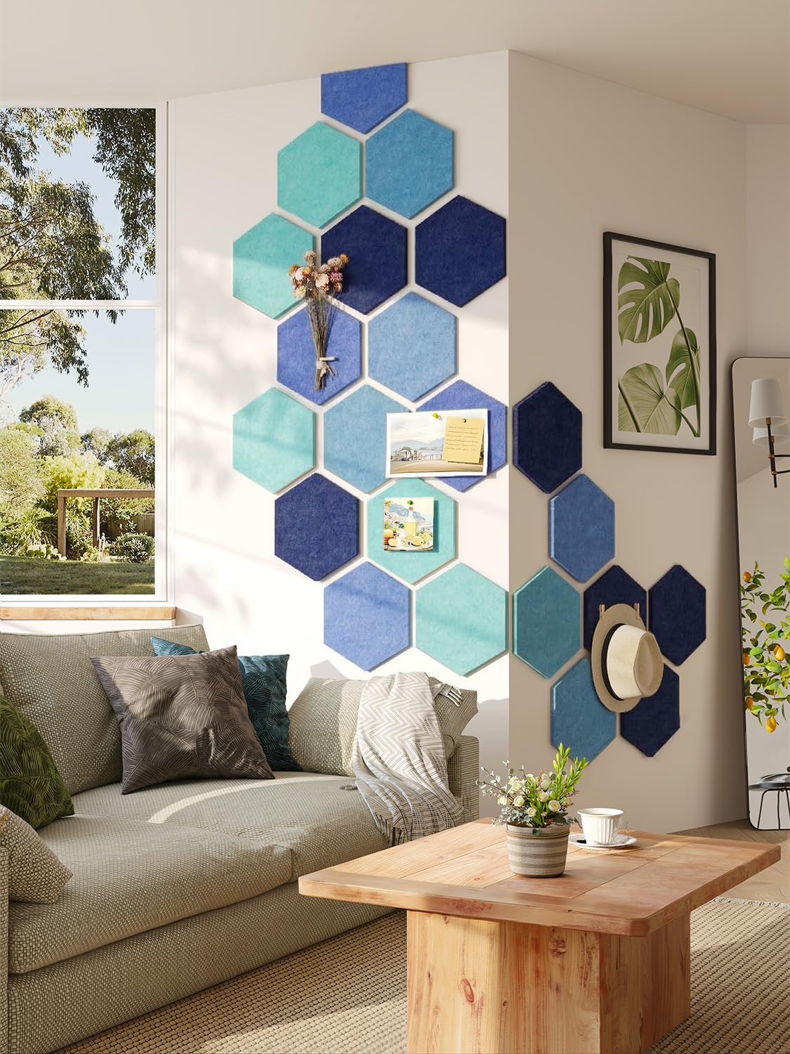 8 Pack Hexagon Felt Bulletin Board Tiles - 12 Inch Large Thick Pinboard for Walls with 30 Push Pins, DIY Panels for Home Office Decor, Aesthetic Hex Corkboard Alternative