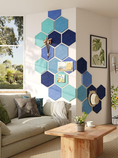 8 Pack Hexagon Felt Bulletin Board Tiles - 12 Inch Large Thick Pinboard for Walls with 30 Push Pins, DIY Panels for Home Office Decor, Aesthetic Hex Corkboard Alternative