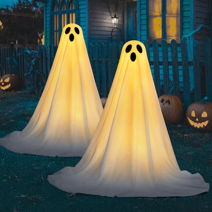 JOYIN 2 Packs 47'' Halloween Decorations Outdoor Standing Ghost, Standing Ghost Halloween Decor with Warm String Lights & Timer for Yard Porch Lawn Garden Party Supplies