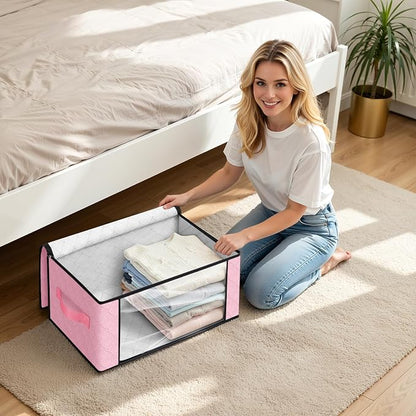 Fab totes 35L Closet Organizers and Storage, Foldable Under Bed Storage Containers, Storage bags for Organizing Bedroom, Closet, Clothing,Organization with Handle (8 Pack,Pink)