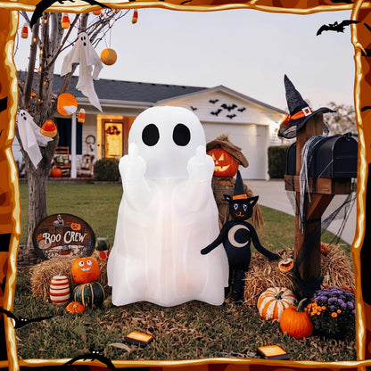 Leyndo 5 FT Halloween Inflatable Ghost Outdoor Decoration Blow Up Ghost Cute Fun Spooky Halloween Inflatable Built in LED Lights for Outdoor Yard Garden Lawn Party Decor(Funny)