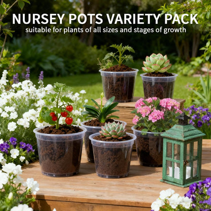 Plgardpo Clear Nursery Pots with Drainage, 5/6/7 Inch Nursery Plant Pots, Plastic Seedling Flower Pots for Indoor Plants, Transparent Planters for Indoor Plants, 15 Packs