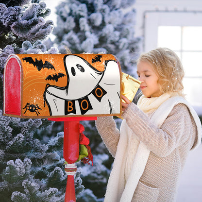 Anyako Halloween Ghost Boo Orange Mailbox Covers Magnetic Standard Size 18" X 21",Spooky Bat Spider Web Mailbox Wraps Post Letter Box Cover for Holiday Garden Yard Decor