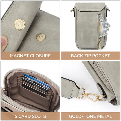 BOSTANTEN Small Crossbody Bags for Women Cell Phone Purse Leather Wallet Handbags with Card Slots Grey