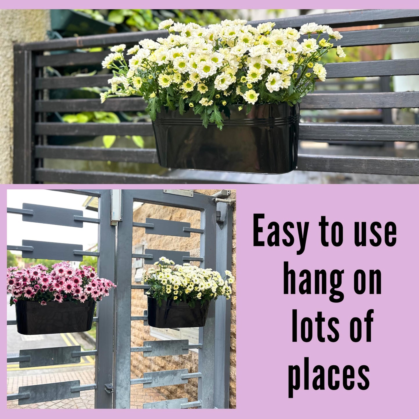 LaLaGreen 11.8 Inch Rail Planter (8-PIECE Combo Set) Black Metal Railing Fence Hanging Planters for Outdoor Plants, Modern Balcony Gardening for Apartment Garden Style Iron Patio Flower Pot Deck
