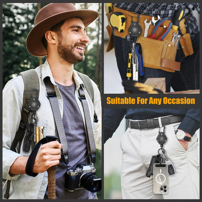 Oaridey Magnetic Retractable Keychain, Heavy Duty Carabiner Badge Holder with Phone Tether Tabs, Tactical ID Badge Reel with 31.8'' Coated Steel Cord and Lobster Clasp, Bearing 10.0 oz - 2 Pack