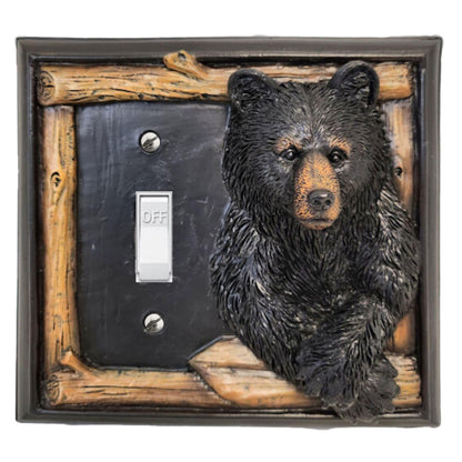 BestGiftEver Single Toggle Decorative Light Switch Cover Plate with Black Bear and Tree Branch Accents - Rustic Electrical Cover Plate for Lodge Cabin House Style Ideal for Wildlife and Nature Lovers