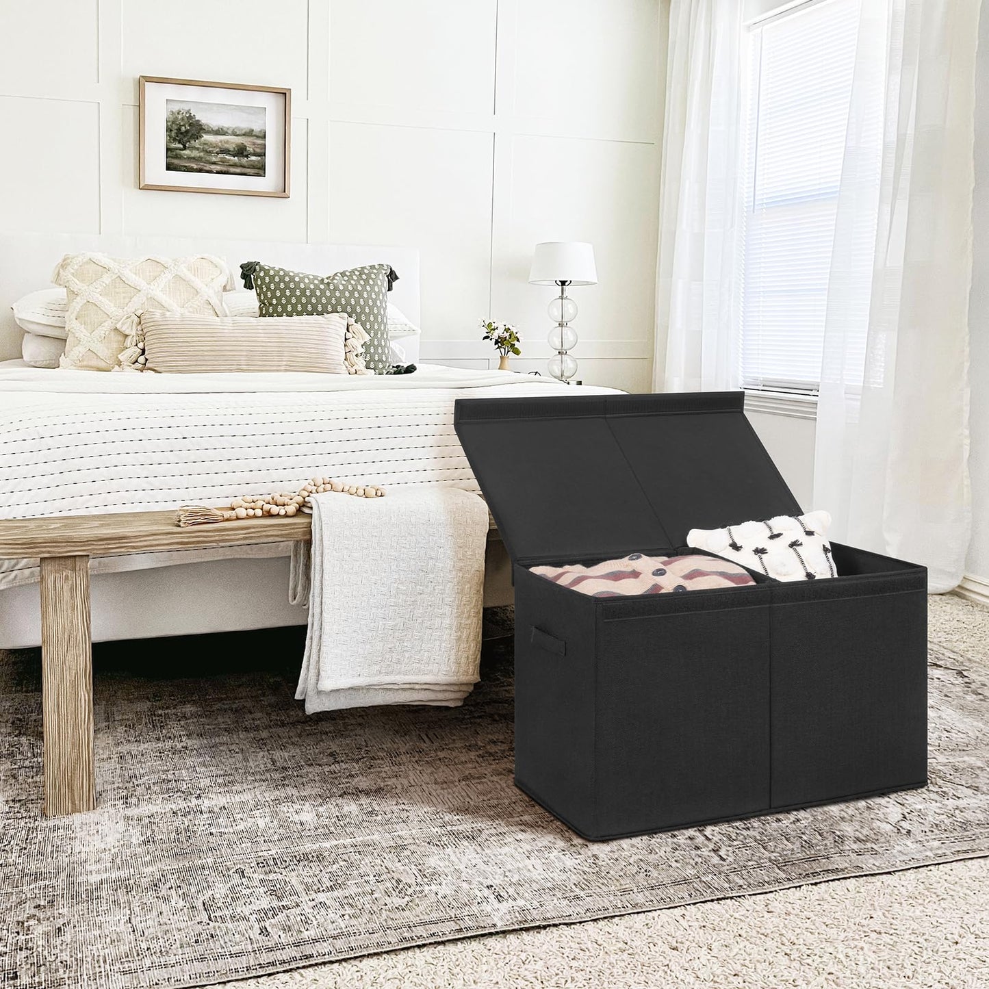 INDRESSME 25"x13"x16" Large Toy Storage, Foldable Storage Bins with Dividers, Toy Chests for Closet, Playroom, Bedroom, Toy Box for Kids, Boys Girls (Black)