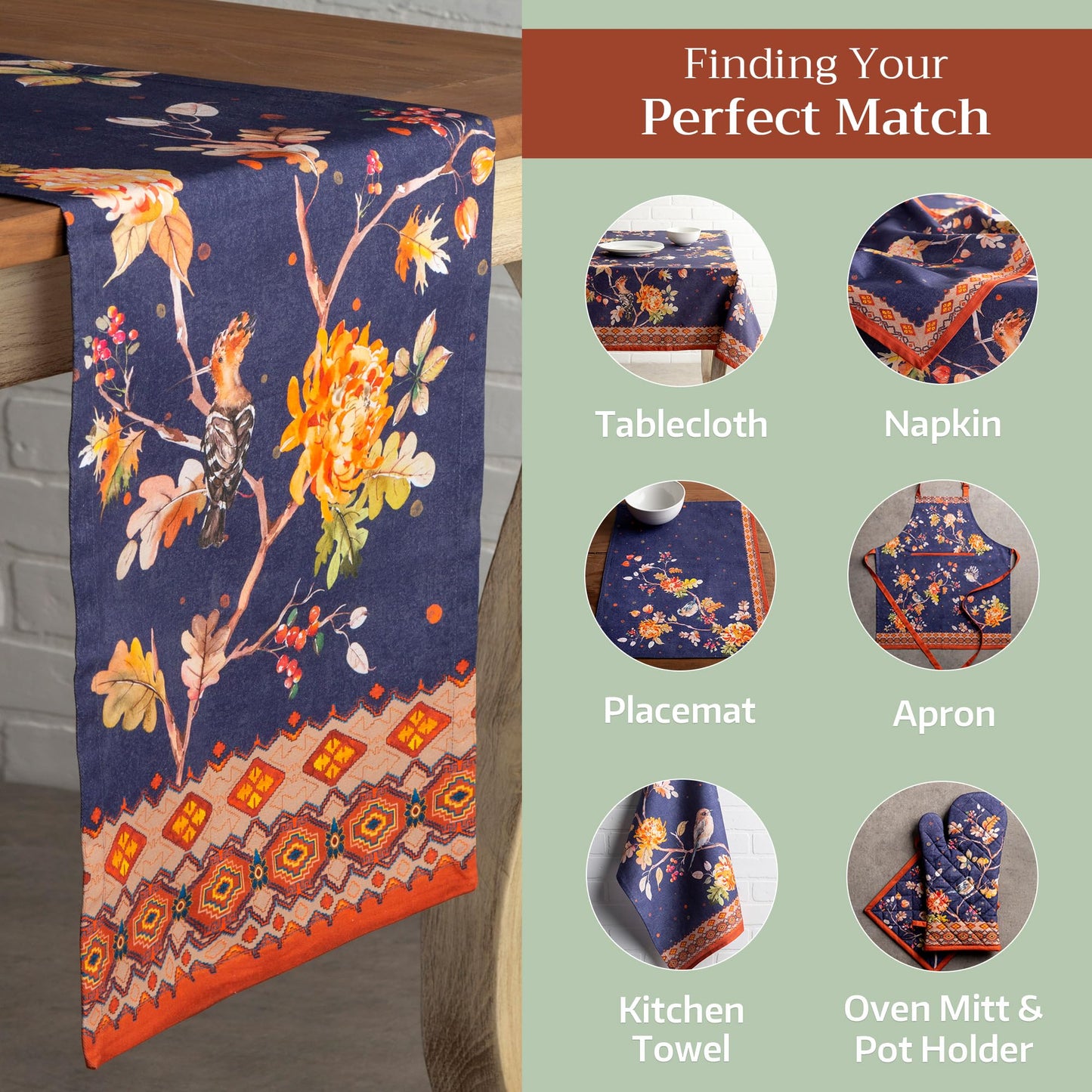 Maison d' Hermine Table Runner 100% Cotton Single Layer Table Runners 108 inches Long for Thanksgiving Christmas Decorations Home Kitchen Dining Party Wedding (Kelim - Infinity, 14.5" x 108")