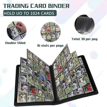 1024 Pocket Card Binder,16 Pocket Trading Card Binder，Side Loading Collectible Card Albums for MTG, for TCG Football, Sports, Game Cards Dark Green
