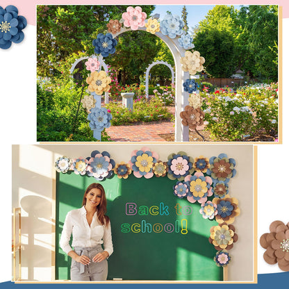 Mooliwe Paper Flowers Decorations for Wall DIY 3D Paper Bulletin Board Mexican Flowers Backdrop Decoration for Classroom Back to School Holiday Party(Fresh,12 Set)