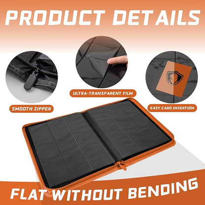 Trading Card Binder 9 Pocket, 360 Pockets Trading Card Holder Book, Premium PU Cover Zip Folder Binder, Side Loading Carrying Case Binder Album for TCG, MTG,Sports Cards, Game Cards (Orange-1)