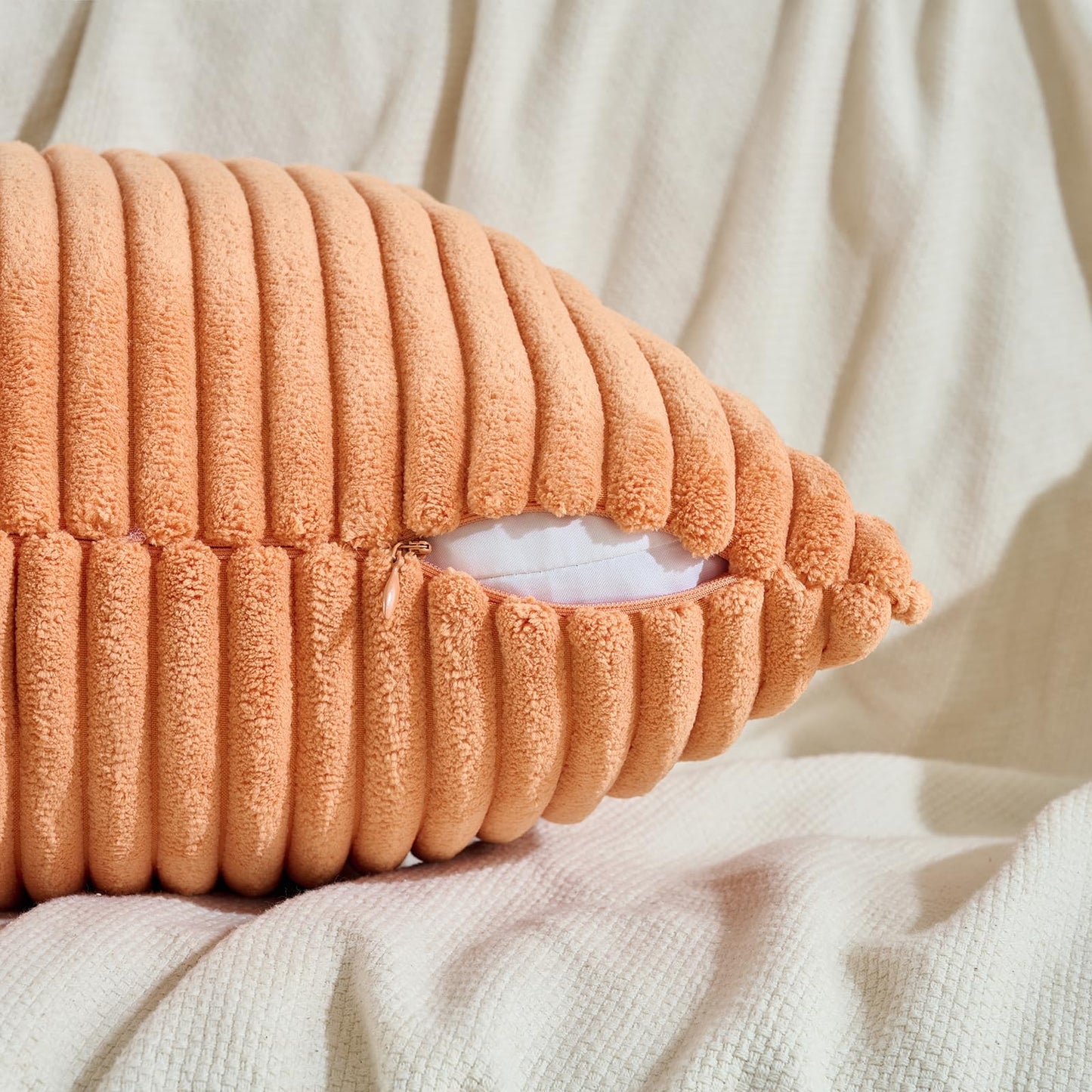 Fancy Homi Set of 2 Orange Fall Lumbar Rectangle Throw Pillow Covers 12x20 Inch for Couch Bed Chair, Autumn Halloween Thanksgiving Gift, Soft Plush Thick Striped Corduroy Aesthetic Home Decor 30x50cm