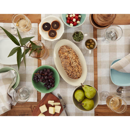 Solino Home Linen Checkered Table Runner 36 Inches - 100% Pure Linen Natural and White Buffalo Check Short Table Runner 14 x 36 Inch Ideal for Dresser and Coffee Tables - Summer