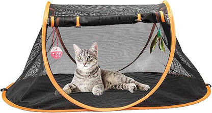 Portable Cat Mesh Tent Pet Cage,Pop Up Crate,Foldable Kennel,Indoor,Outdoor,Comfy Puppy House-Washable Fabric for Small Animals with 2 Cat Toys, Carry Bag & 2 Stakes