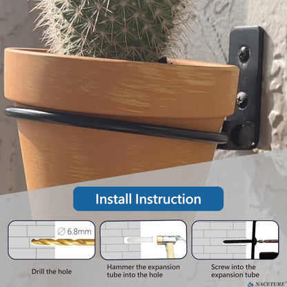 NACETURE Flower Pot Holder Ring for Wall Mount Foldable – Heavy Duty Round Metal Planter Hooks Hangers - Fence Pot Plant Holders Hanging Bracket for Outdoor Indoor (6 Inch 6 Pack)