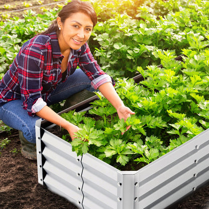 Highpro Galvanized Raised Garden Bed Kit, 4×2×1ft Planter Box for Outdoor Gardening and Planting, Large Bottomless Metal for Vegetables, Herb, Fruits, Flower, Silver
