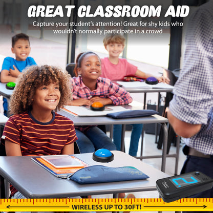 Teacher's Choice Wireless Light Up 4 Player Game Buzzer Button System | Displays the Winning Player | Loud, Unique Sounds, Great for Trivia Games, Family Feud, Jeopardy, Competition, Spelling Bees
