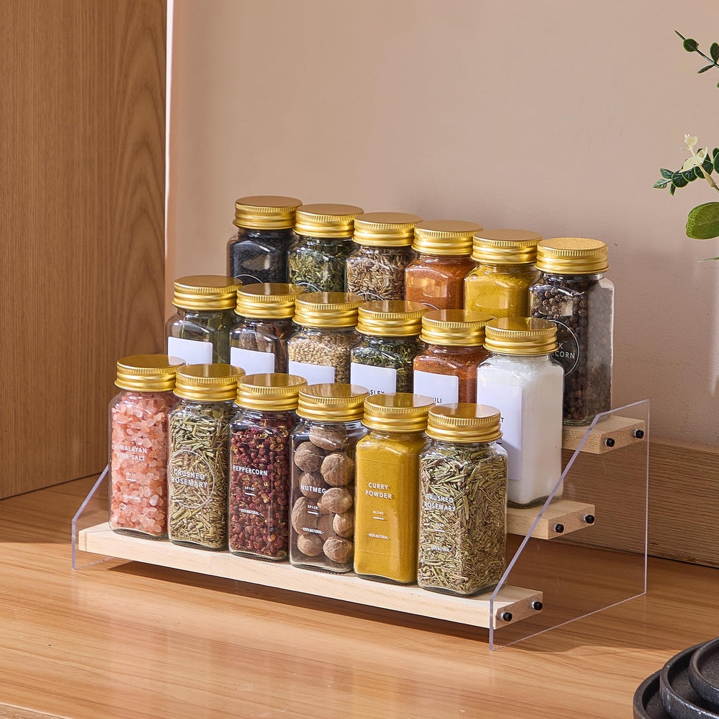 Fiwence 36 Pcs Glass Spice Jars with 576 Labels, 4oz Empty Square Spice Containers,Seasoning Bottles with Gold Metal Caps - Shaker Lids, Funnel and Pen Included