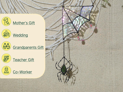 Velasyart Stained Glass Spider Web Suncatcher - Gothic Window Suncatcher Decor