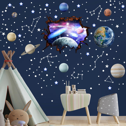 Robmoda Stars and Planets Wall Decals Glow in The Dark, Earth Solar System Stickers for Ceiling, Space Wall Sticker for Kids Room (Blue)