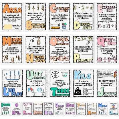 Eaasty 26 Pcs Composition Notebook Math Posters for Elementary School Retro Groovy Classroom Decor Math Alphabet Bulletin Board Classroom Decor for Elementary Teacher Must Haves(Composition Book)