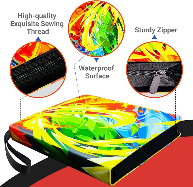 Trading Card Binder for TCG Cards, 9-Pocket Portable Card Collector Ablum Holder Book Fits 900 Cards with 50 Removable Sleeve, Waterproof Card Binder Display Storage Carrying Cases for TCG-Storm