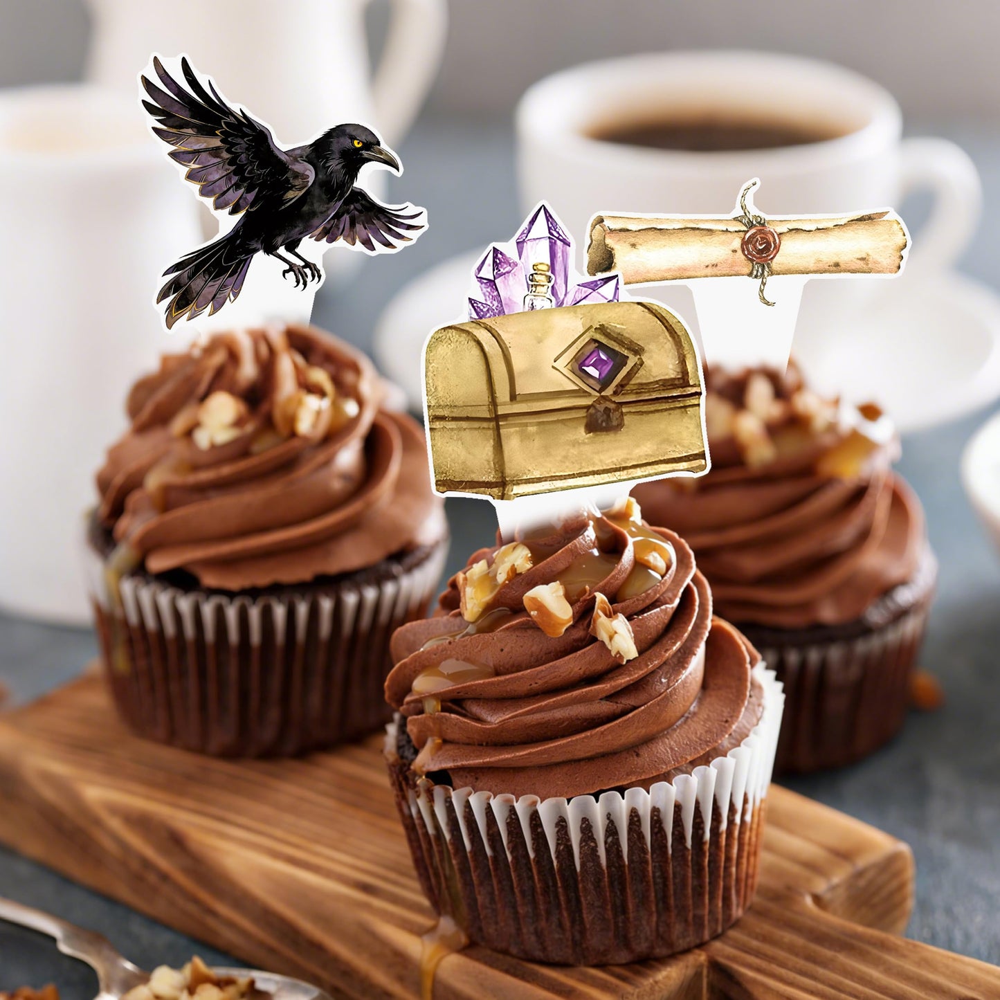 Magical Wizard Birthday Cupcake Toppers 48 Pieces Wizard Hat Flying Broomstick Cupcake Picks for Magic School Themed Party Dessert Decorations