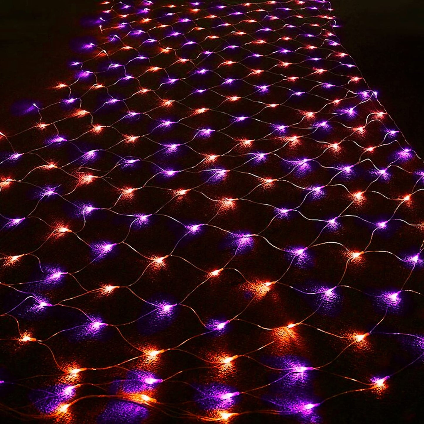 TW SHINE Halloween 200 LED Net Lights, 9.8 FT x 6.6 FT Connectable Waterproof Decorations Clear Wire with 8 Modes for Outdoor Garden Holiday Party (Purple & Orange)