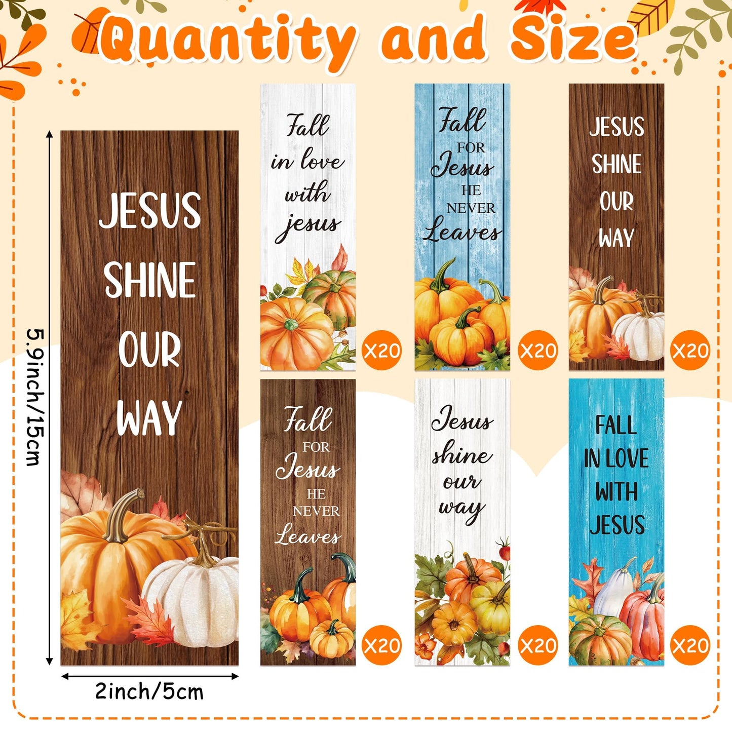 TICIAGA Fall Pumpkin Bible Bookmarks - 120Pcs Fall for Jesus He Never Leaves Religious Bible Verse Bookmarks, Autumn Pumpkins Page Marker for Book Lovers, Christian Church Giveaways for Sunday School