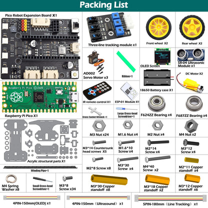 Adeept Smart Car Kit Compatible with Raspberry Pi Pico, Line Tracking, Obstacle Avoidance, Colorful Light, DIY STEM IR Remote Controlled Educational Robot Car Kit with MicroPython Code and Tutorials