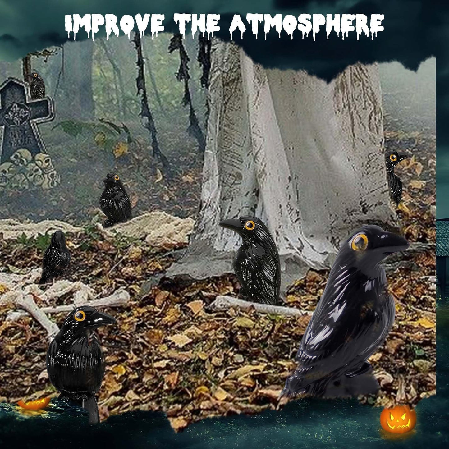 SHIFANQI 50 Pcs Halloween Miniatures Mini Black Crows Figurines, Small Resin Crow Figures, Tiny Raven Decor for Halloween Party Spooky Scene Outdoor Home Garden Decoration DIT Crafts