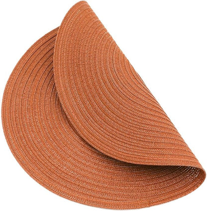 SHACOS Round Placemats Set of 4 for Dining Table 15 inch Round Braided Fall Placemats Washable Kitchen Table Mats Home Decor, Dark Orange