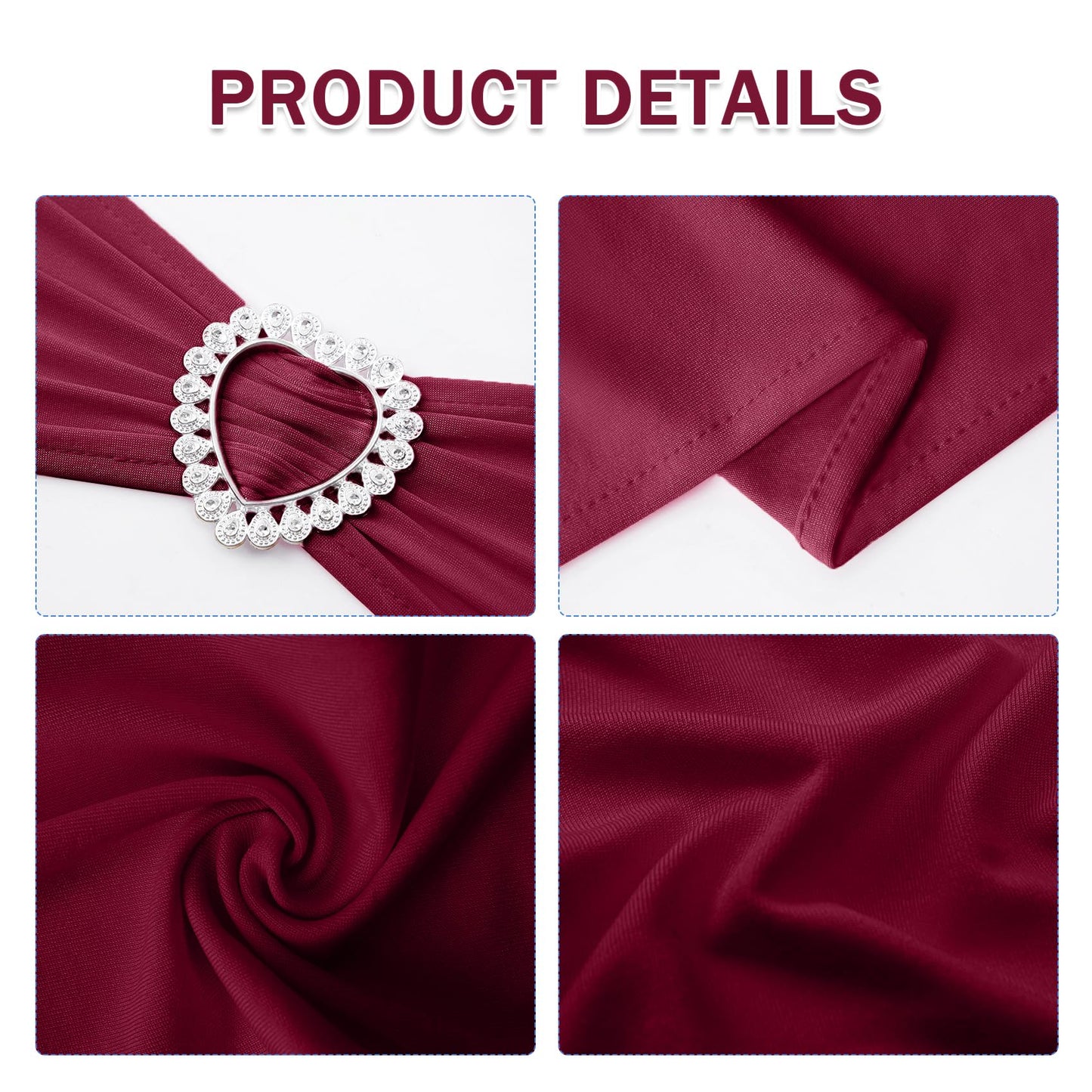 Howhic Pack of 60 Spandex Chair Sashes Bows Stretch Cover Band with Buckle Slider Universal Elastic Chair Ties for Wedding Banquet Party Event Decoration (Burgundy)