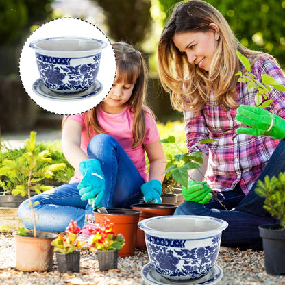 Angoily Blue and White Ceramic Planter 1 Set Chinese Ceramic Flower Pots Decorative Succulent Plant Pot with Trays for Indoor Outdoor Desktop Garden Balcony