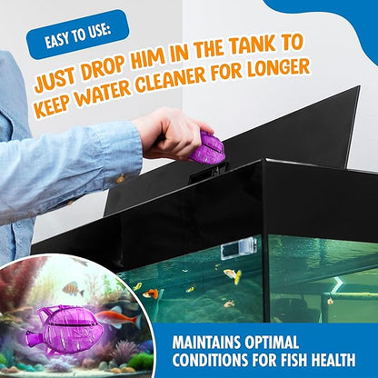 Clarence the Clarifier Fish - 6 pk, Purple - Aquarium Treatment, Clear Cloudy Fresh-Saltwater, Fish-Plant Safe, 10gal Tank Maintenance Each