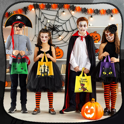Zhanmai 100 Pcs Halloween Treat Bags with Handle 10 Patterns Design Halloween Candy Goodie Gift Bag for Party Favor Supplies(9.5" x 8.7" x 0.2")