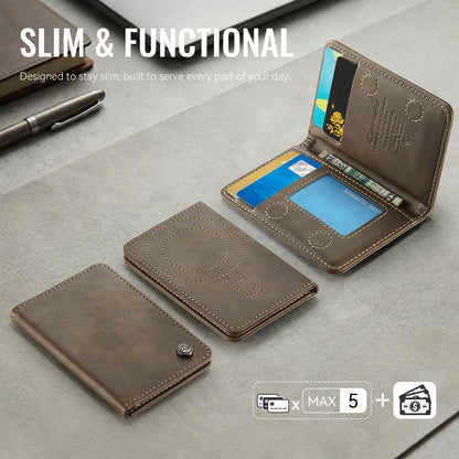 XIMAND Magnetic Wallet Card Holder with RFID Protection, PU Leather Slim Wallet, Strong Magnet Attachment for iPhone 18/17/16/15/14/13/12 Series Pro Max Plus Mini-Brown