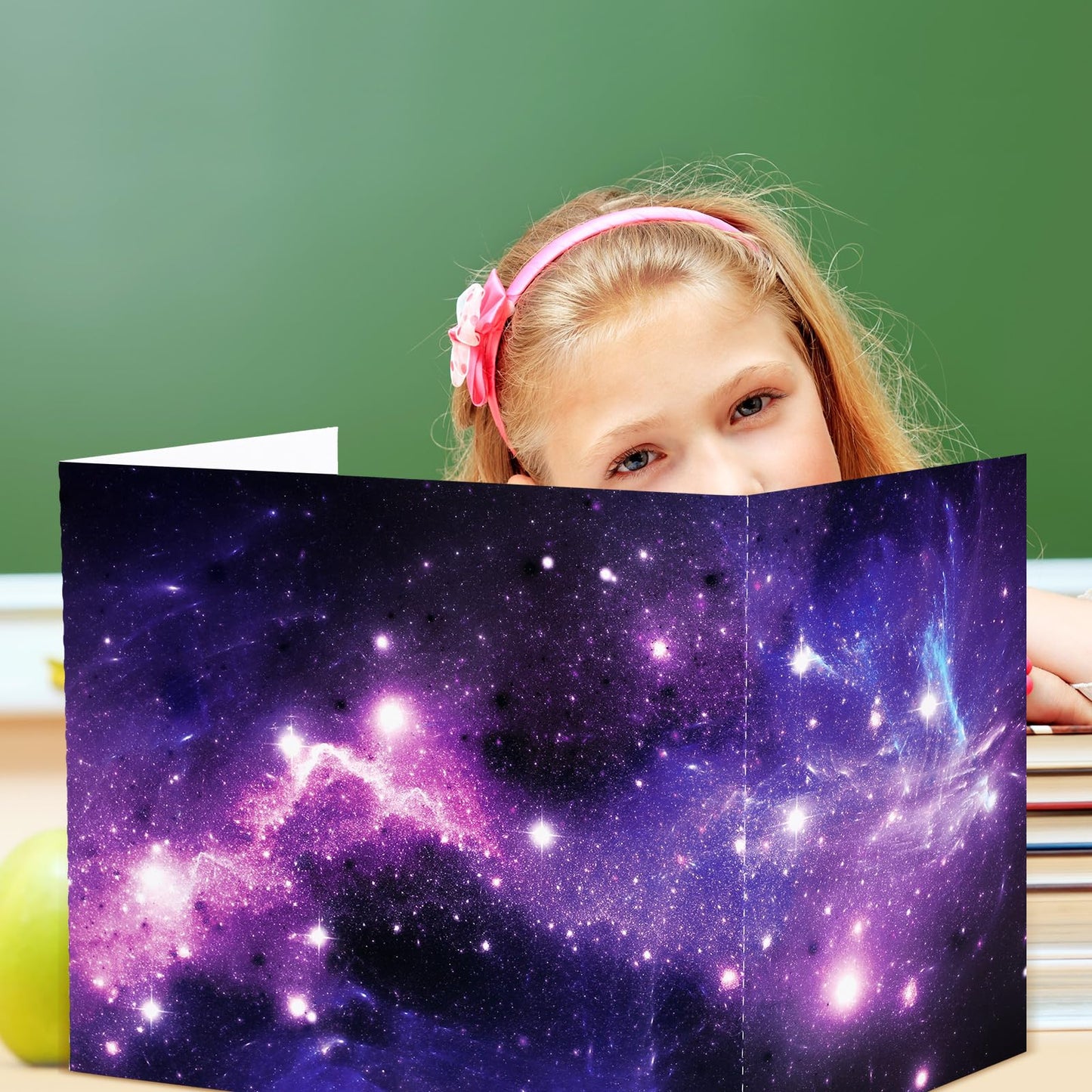 SATINIOR 24 Pcs Privacy Folders for Students, Desk Dividers for Classroom Testing, Trifold Cardboard Privacy Boards, Study Carrels Panel School Teacher Supplies(Galaxy Style,Purple)